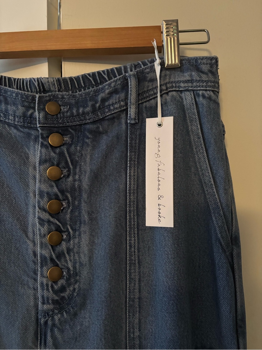 NWT Casual Blue Maxi Denim Skirt with Front Buttons